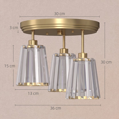 3-Light Crystal Glass Ceiling Light | Triple E27 Sockets | Clear Crystal Shades | Ø32cm | 40–120W | 220–240V | Hallway Bedroom Living Room | Bulbs Not Included | Gold Tone