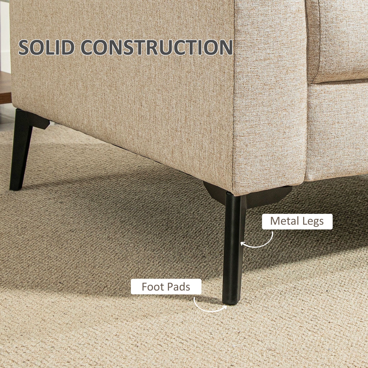 Modern Armchair, Linen Fabric Upholstered Accent Chair with Metal Legs, Wood Frame and Padded Cushion for Living Room Bedroom Office