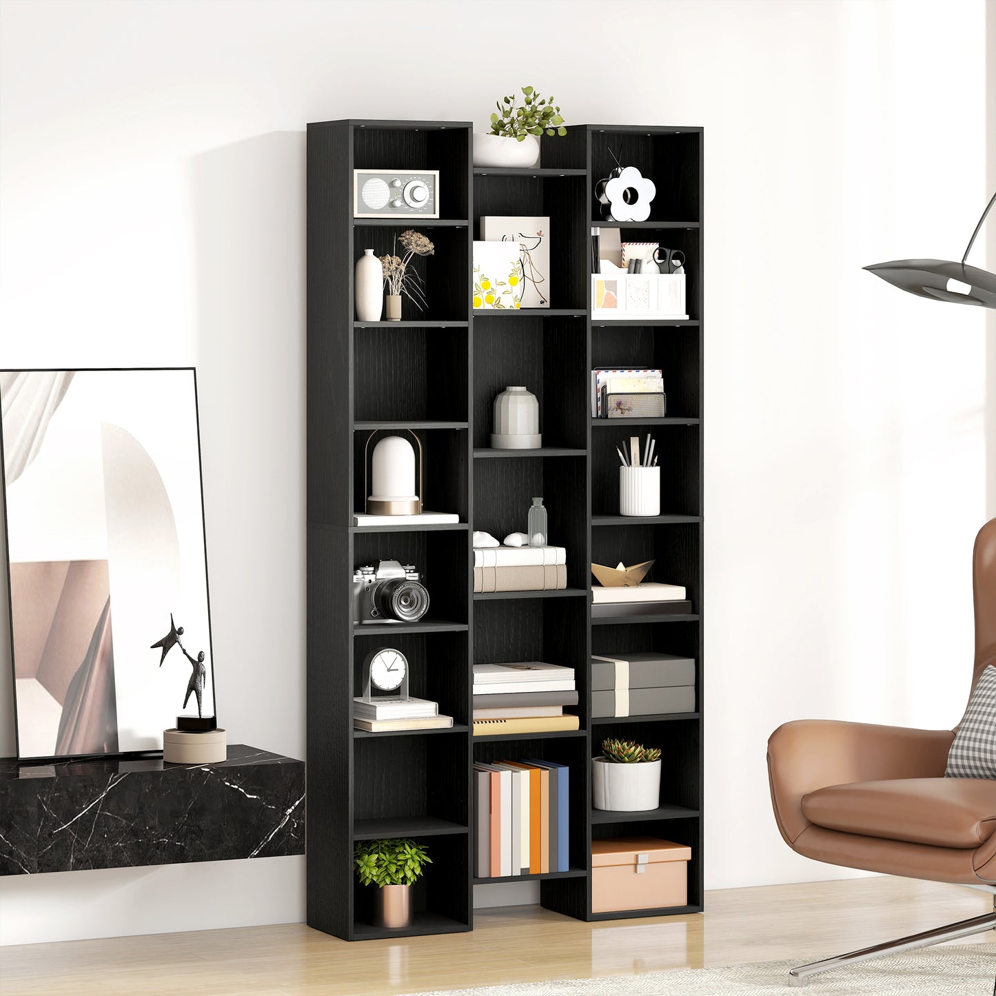 21-Compartment Bookshelf - Black / White