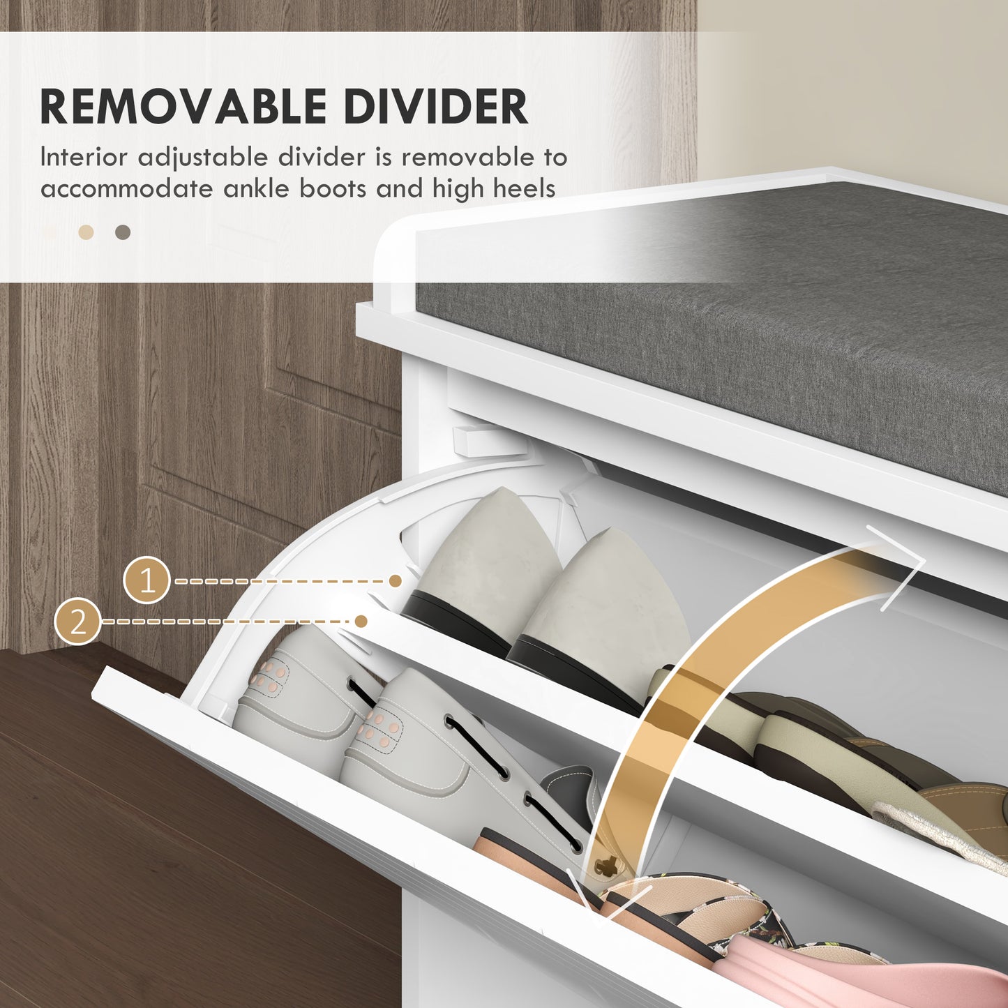 Shoe Storage with Seat, Upholstered Hallway Bench, Shoe Bench with Flip Drawer, Adjustable Shelf for 10 Pairs of Shoes