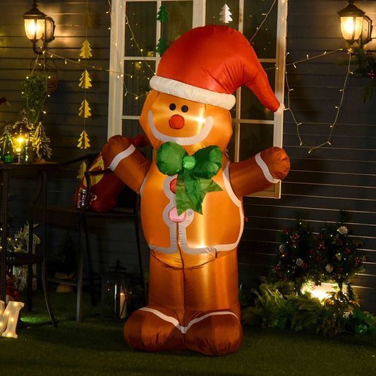 183cm Christmas Inflatable Gingerbread Man Holiday Yard Lawn Decoration with LED Lights, Indoor Outdoor Blow Up Decor