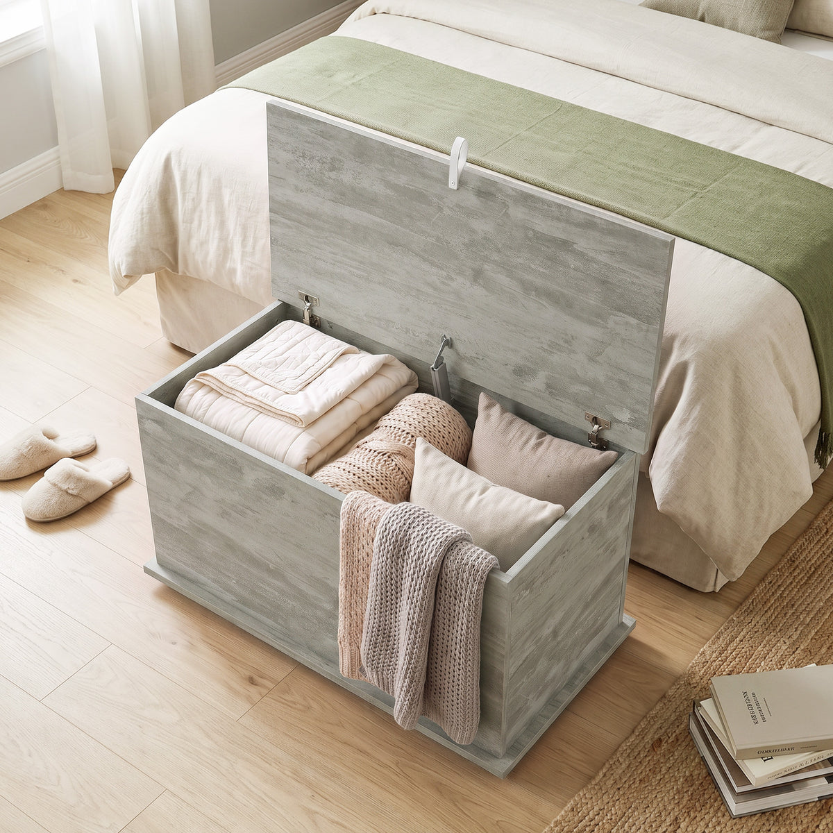 Storage Chest | 102L Wooden Blanket Box & Bed End Bench with Hinged Lid, 4 Colours