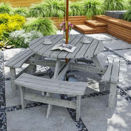 Outsunny 8-Seater Wooden Picnic Bench Set - Fir Wood