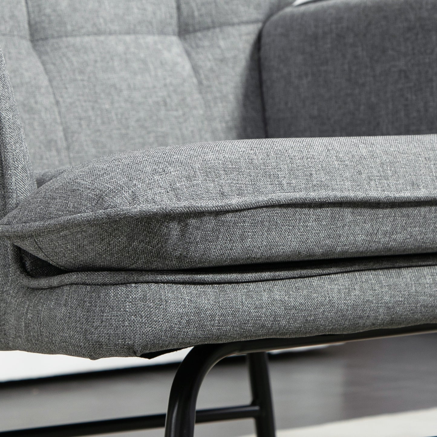 Retro Vintage Style Linen-Look Rocking Chair And Ottoman Set - Grey