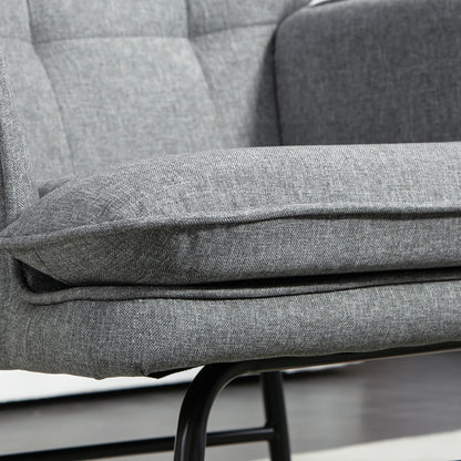 Retro Vintage Style Linen-Look Rocking Chair And Ottoman Set - Grey