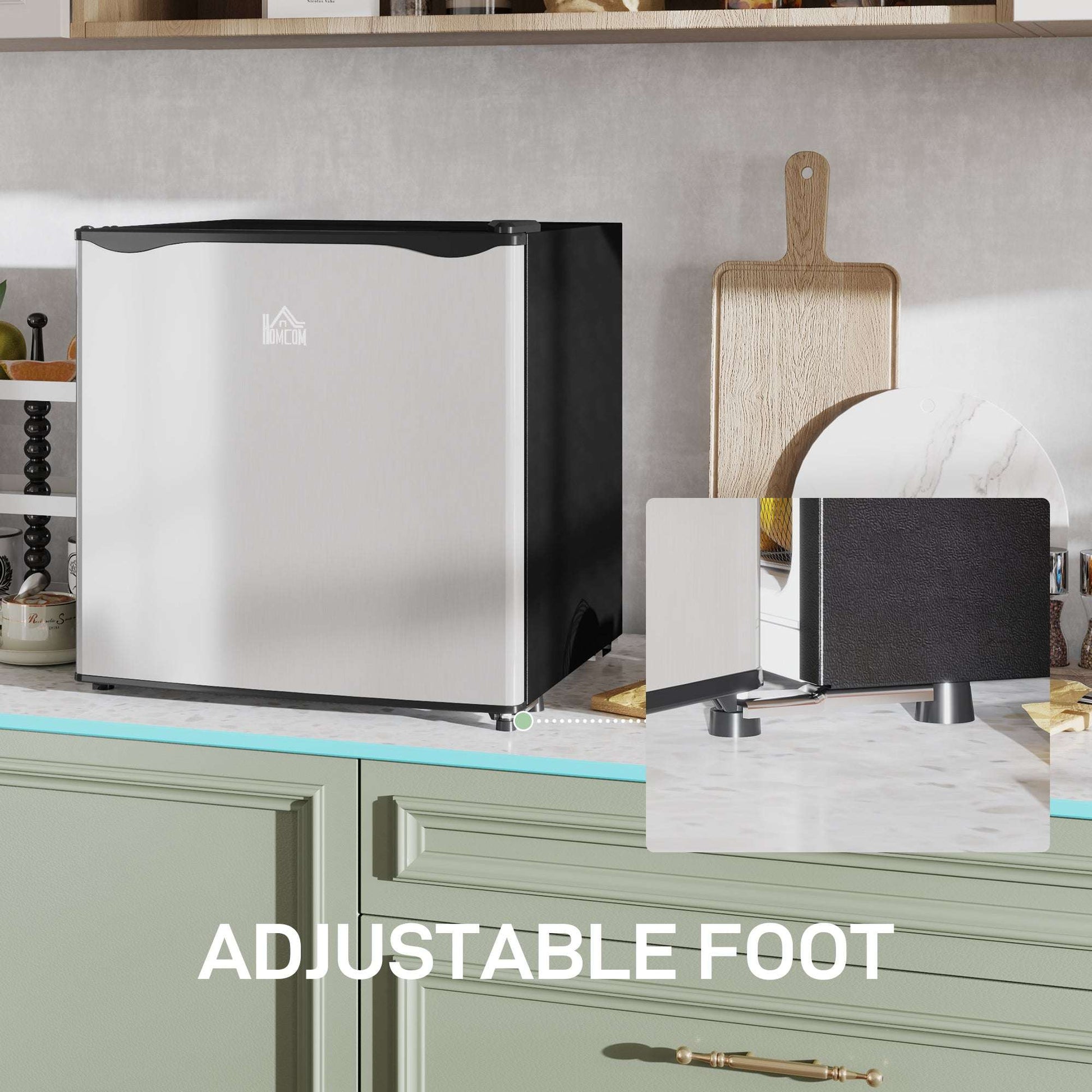 46 Litre Table Top Mini Fridge, Small Fridge with Ice Box, Reversible Door, Adjustable Temperature and Legs for Bedrooms, Home Office