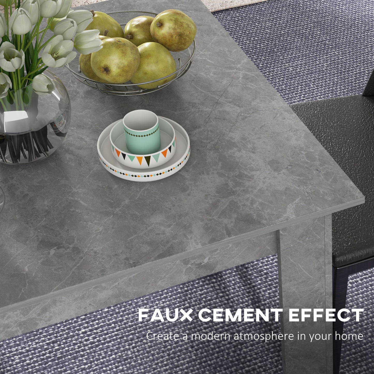 Square Dining Table, Modern Small Dining Table with Faux Cement Effect, Space Saving, Non-slip Foot Pads, Cement Grey
