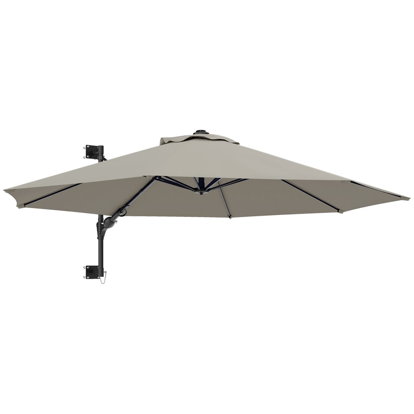Outsunny 3(m) Wall-Mounted Parasol Shade, with Handle - Light Grey / Khaki / Orange