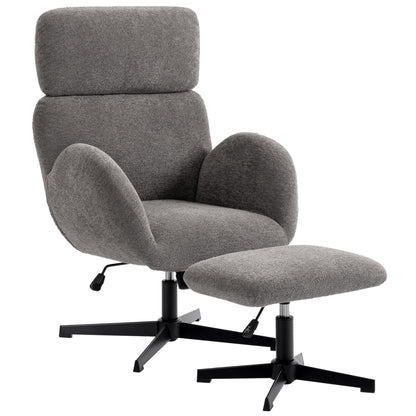 Swivel Armchair and Footstool Set, Height Adjustable Accent Chair with Adjustable Headrest, Rocking Function