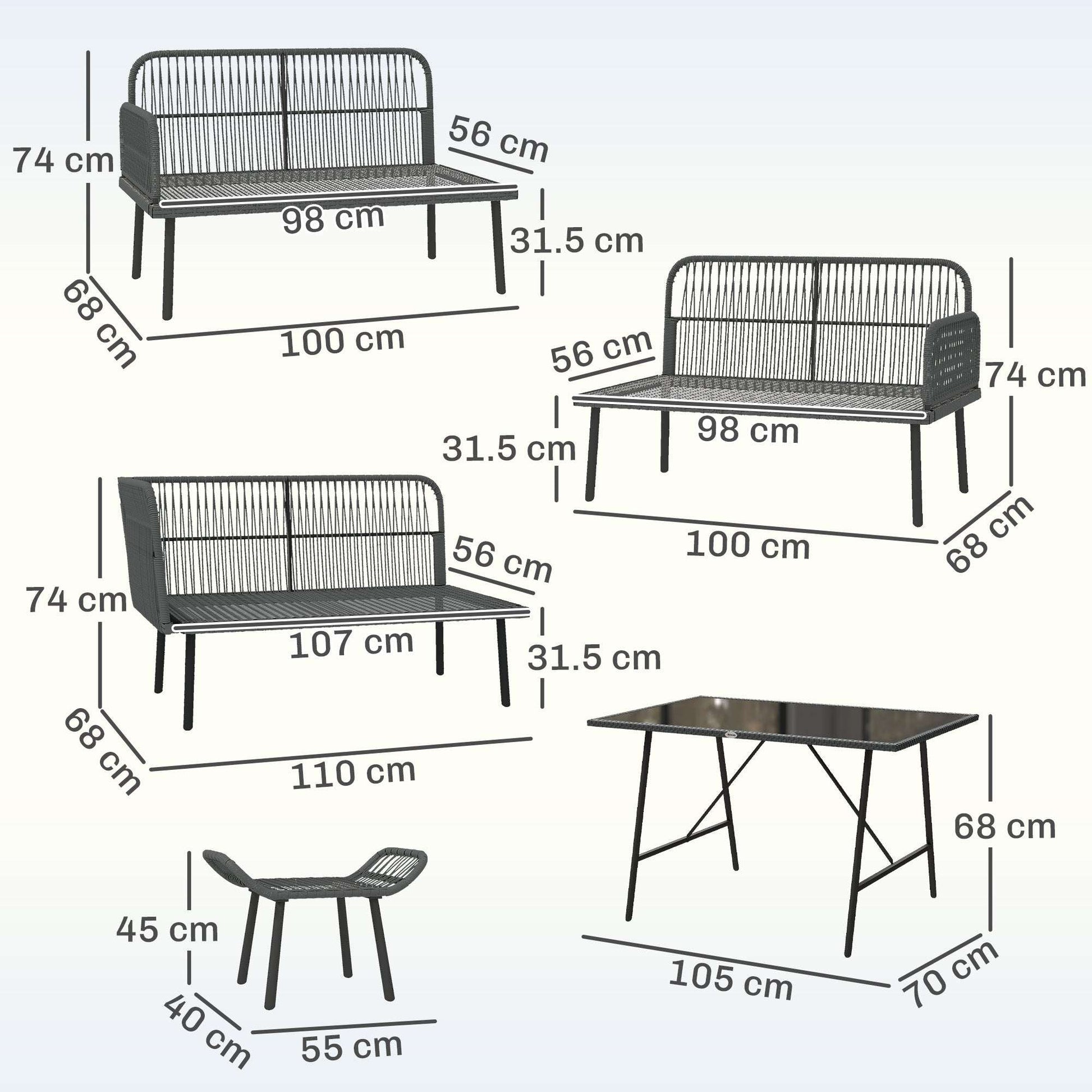 Outsunny 6 Piece Rattan Garden Furniture Set, 8 Seater Garden Corner Sofa with Cushions and Glass Top Table, Orange