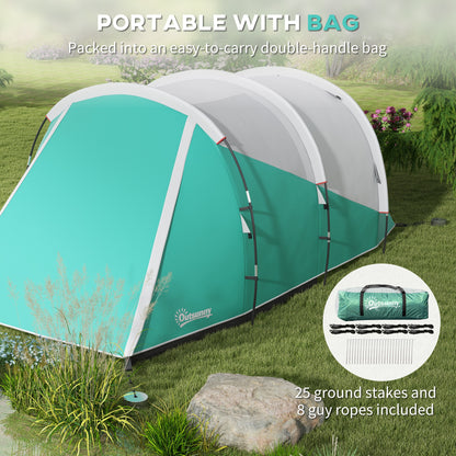 Outsunny 2 Room Camping Tent for 4-5 Man, 3000mm Waterproof Family Tent with Carry Bag, for Fishing Hiking Festival, Green