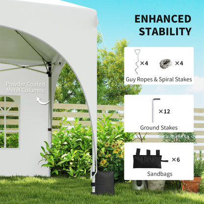 3x6m Peak-Top Pop-Up Party Gazebo | 15-20 People | UPF30+ 210D Oxford Fabric | 6 Sidewalls | 4 Windows & 2 Zipper Doors | 3 Height Settings | 12 Drainage Holes | Stakes, Ropes & Sandbags | Carry Bag | Light Grey & White