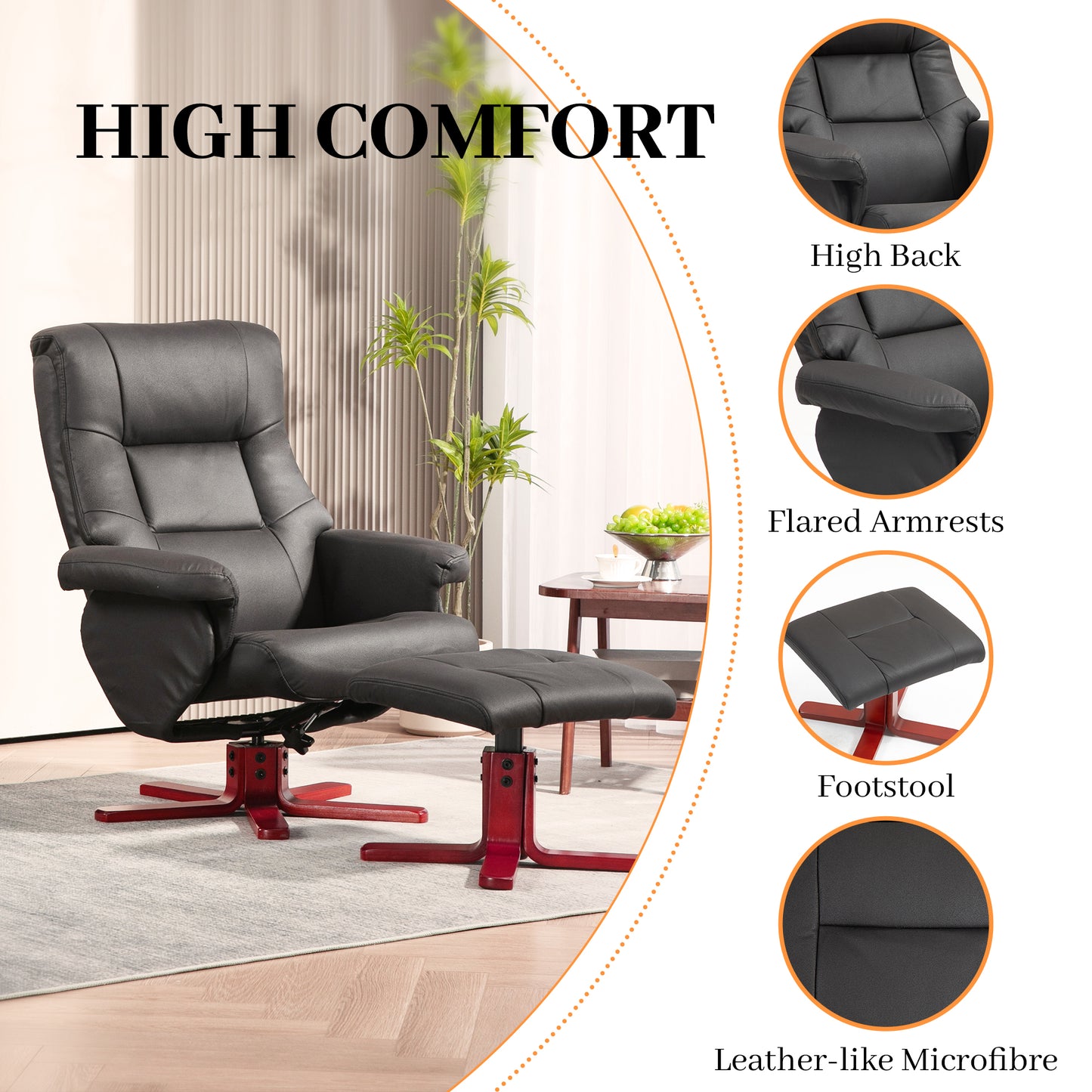 Faux Microfibre Leather Manual Recliner and Footstool Set