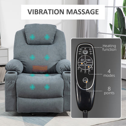 Lift Chair, Quick Assembly, Riser and Recliner Chair with Vibration Massage, Heat, Cup Holders, Charcoal Grey
