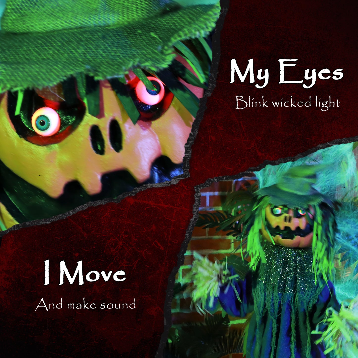 114cm 45" Pumpkin Outdoor Halloween Decoration, Halloween Animatronic with Sound Activated, Light Up Eyes, Music, Animated Prop for Haunted House