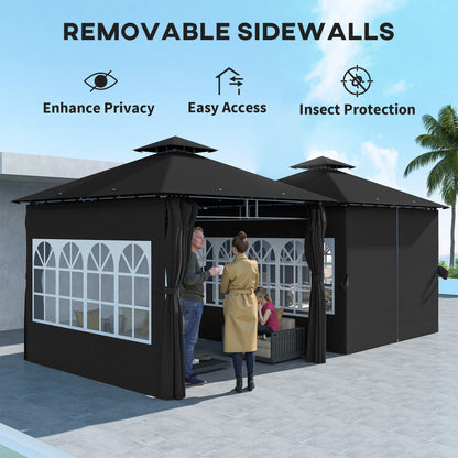 Outsunny 3 x 3 m Garden Gazebo, Double Roof Metal Gazebo with Removable Sidewalls and Church Windows, Outdoor Canopy Shelter