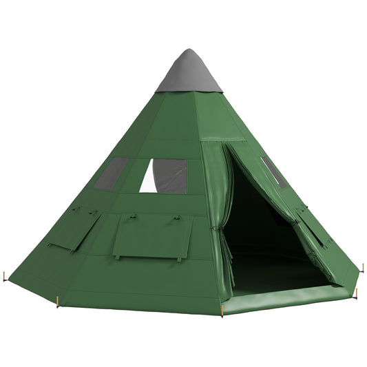 Outsunny 6 Men Tipi Tent with Carry Bag - Green / Orange