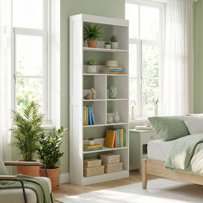 6-Tier Bookcase | 4 Open Shelves & 4 Cubes | 180cm Tall | Anti-Tip Hardware & Back Baffles | Water & Scratch-Resistant Melamine | 35kg Total 5kg Per Tier | 68x24x180cm | White