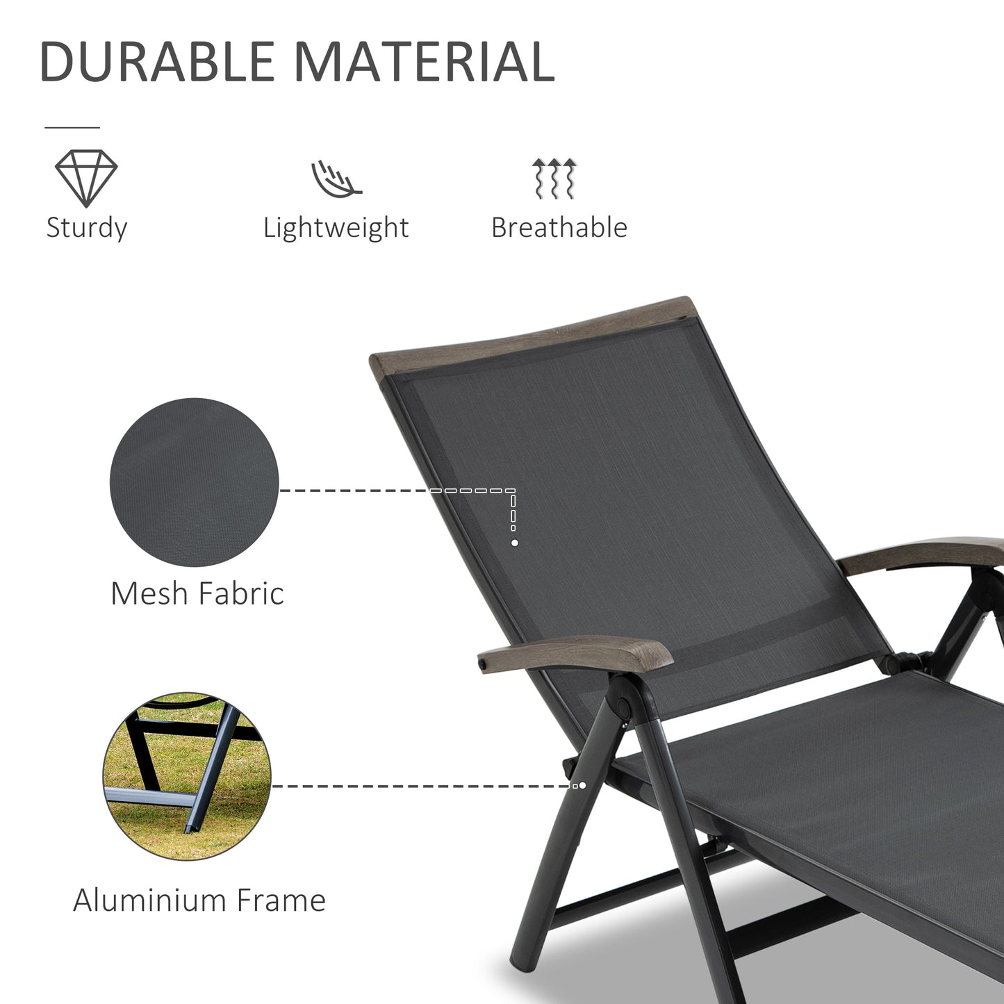 Set of 2 Reclining Sun Loungers | 5-Position Adjustable Backrest | Breathable Mesh Fabric | Powder-Coated Aluminium Frame | 150kg Capacity | Folds Flat | Patio & Garden | Grey