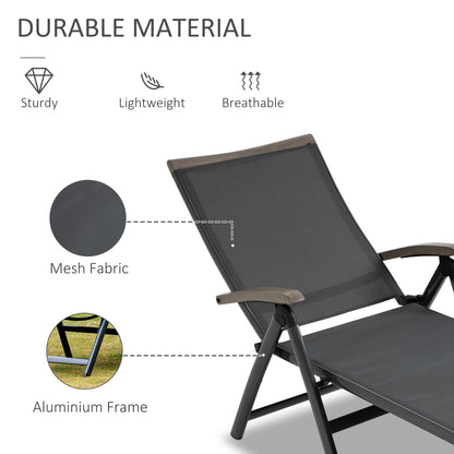 Set of 2 Reclining Sun Loungers | 5-Position Adjustable Backrest | Breathable Mesh Fabric | Powder-Coated Aluminium Frame | 150kg Capacity | Folds Flat | Patio & Garden | Grey