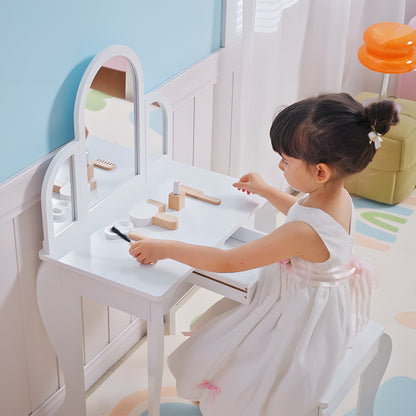 Kids Dressing Table Set, with Mirror and Drawer - White