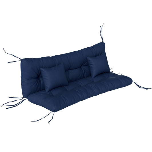 4-Piece Outdoor Cushion Set for 3-Seater Garden Chair | Seat & Back Cushion | 2 Pillows | Tufted | Flame Retardant | Fade & Water Resistant | 150x50x10cm | Dark Blue