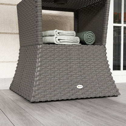 Rattan Garden Bistro Coffee Table | 54x54x55cm | Umbrella Hole 38mm | Open Storage Shelf | PE Wicker Metal Frame | 30kg | Dark Grey