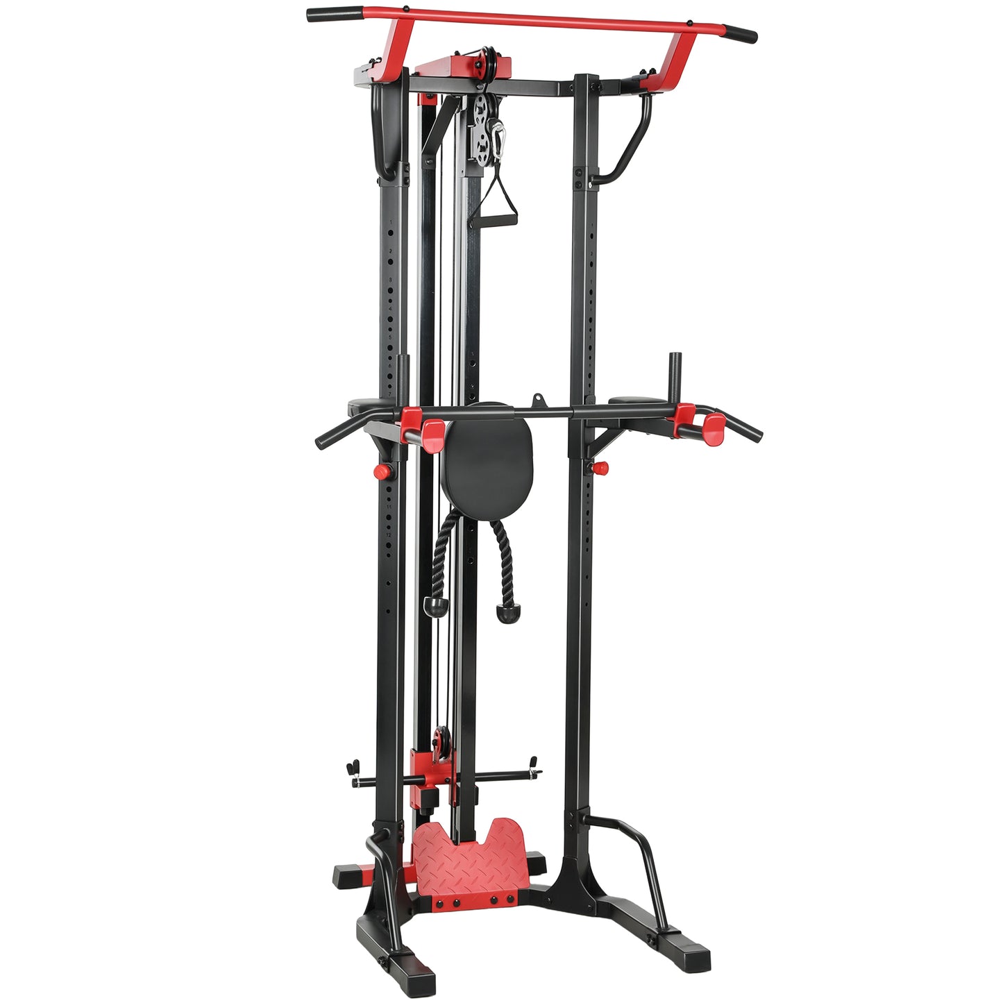 SPORTNOW Power Tower with Lat Pull Down Machine, Pull Up Bar, Dip Station, Adjustable Height Power Pack for Home Gym