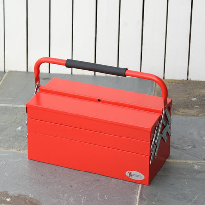 Durhand Metal Tool Box 3 Tier 5 Tray Professional Portable Storage Cabinet Workshop Cantilever Toolbox with Carry Handle, 45cmx20cmx34.5cm, Red