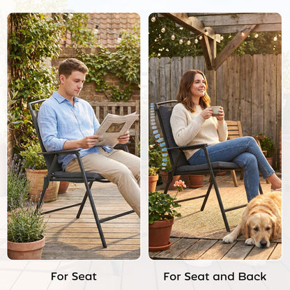 Set of 2 Garden Seat Cushions | 7cm High Density Foam | 50x50cm | Water Resistant | UV30+ | Fire Retardant | Zip Off Covers | Securing Ties | Dark Grey