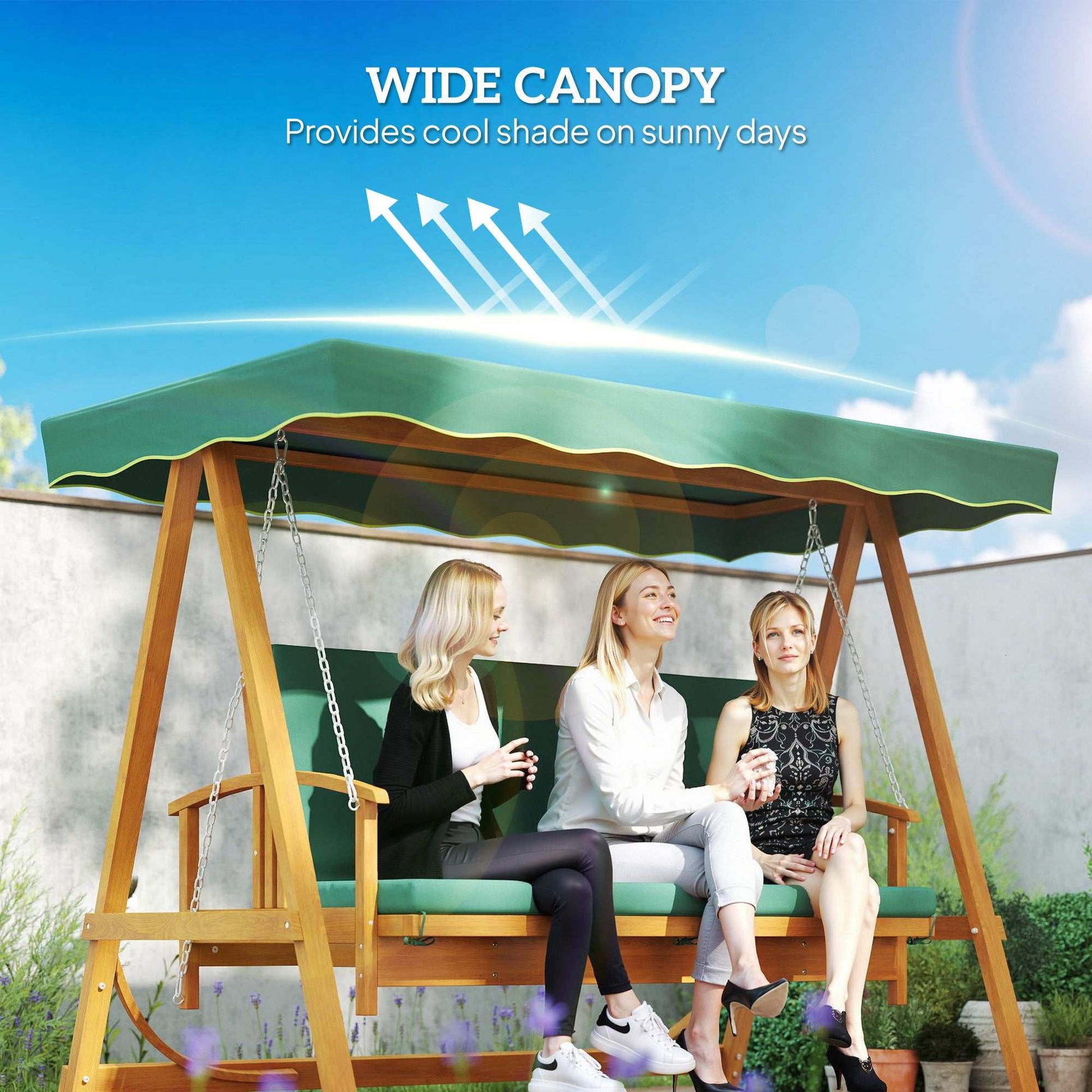 3 Seater 2-in-1 Wooden Garden Swing Seat Chair Bed Outdoor Convertible Hammock Bench Furniture Lounger
