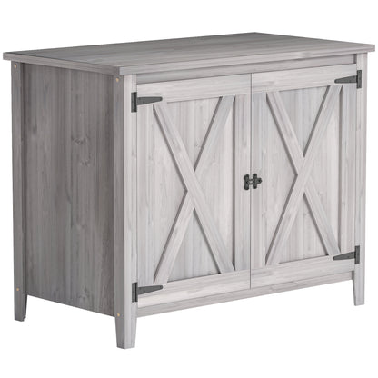 Outsunny Wooden Garden Shed, Outdoor Fir Wood Storage Shed with Shelf and Double Doors, Light Grey