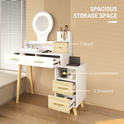 Elegant Dressing Dresser Table Vanity Desk, with Storage - White