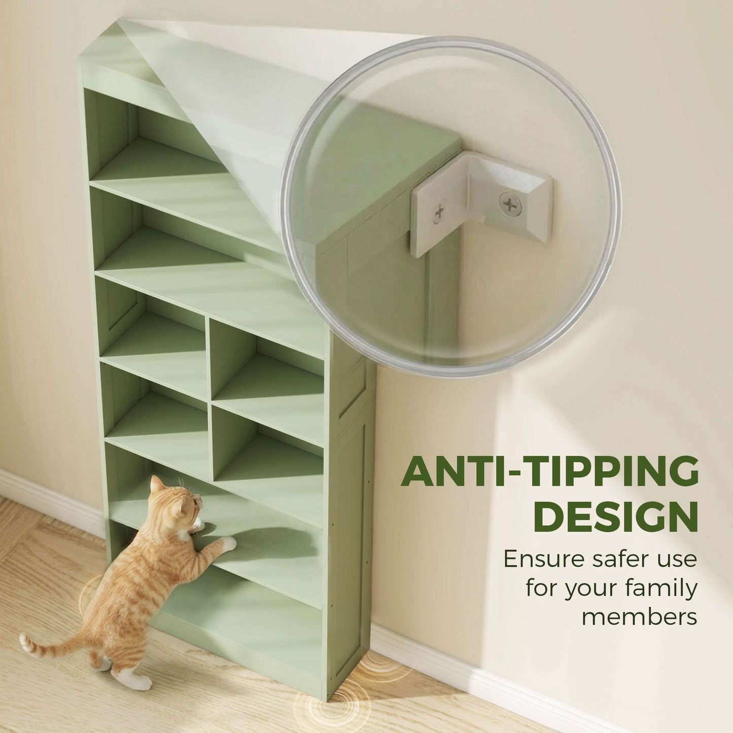 6-Tier Bookcase | 4 Open Shelves & 4 Cubes | 180cm Tall | Anti-Tip Hardware & Back Baffles | Water & Scratch-Resistant Melamine | 35kg Total 5kg Per Tier | 68x24x180cm | Bean Paste Green