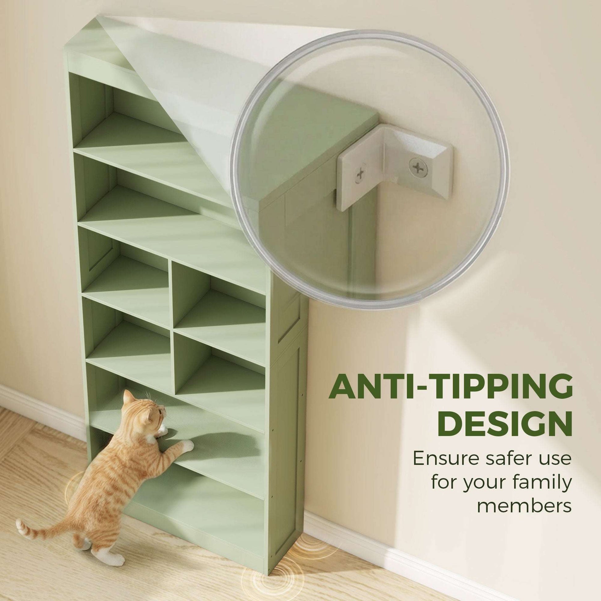 6-Tier Bookcase | 4 Open Shelves & 4 Cubes | 180cm Tall | Anti-Tip Hardware & Back Baffles | Water & Scratch-Resistant Melamine | 35kg Total 5kg Per Tier | 68x24x180cm | Bean Paste Green