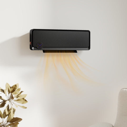 Wall Downflow Heater 2 Heat and Fan 1000W/2000W, Electric Space Heater with Timer Remote Oscillating, for Bedroom Home Office, Black