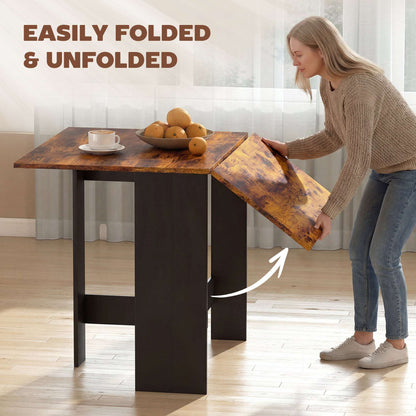 Retro Vintage Style Folding Dining Table, Space-Saving Drop Leaf Kitchen Table for 4-6 People Rustic Brown