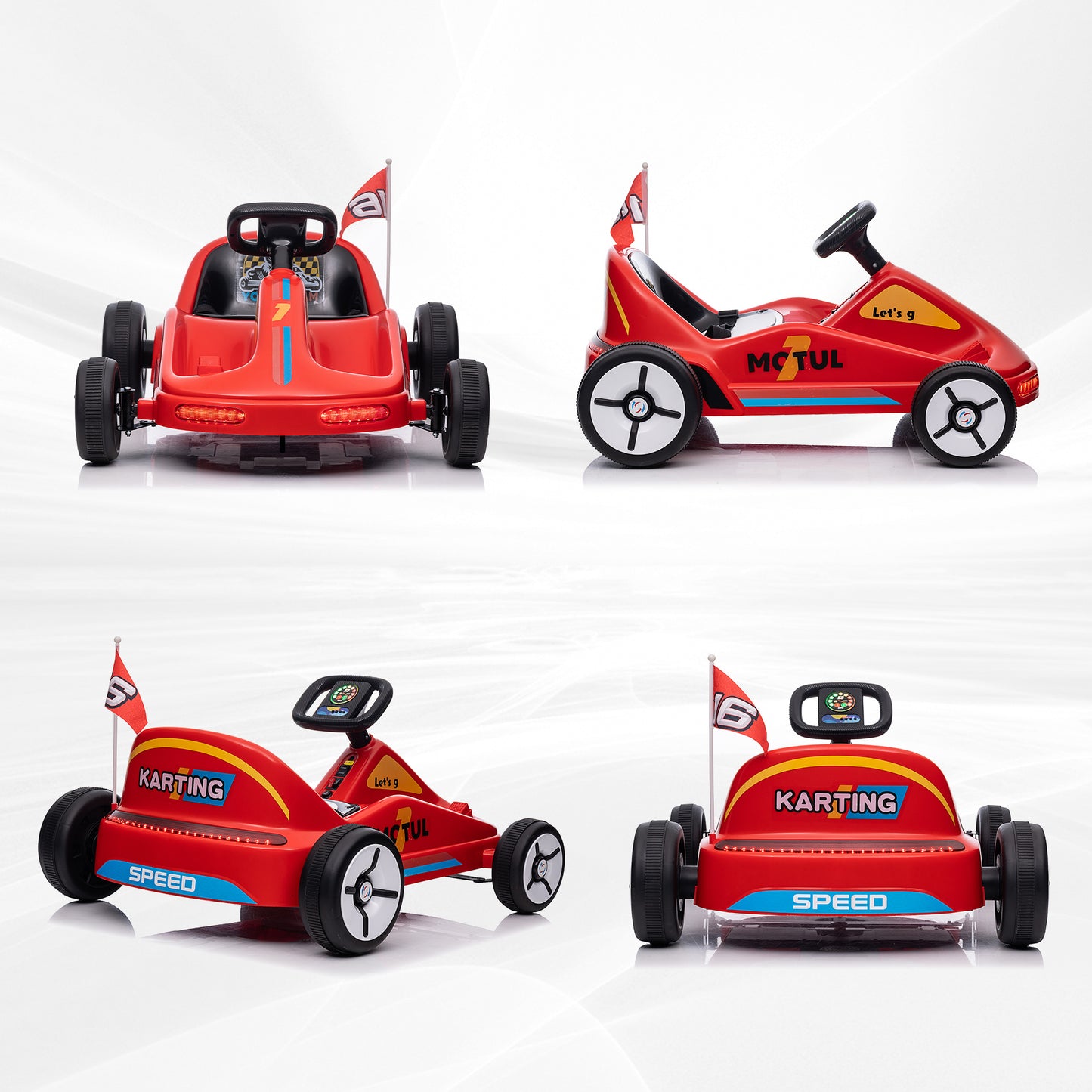 AIYAPLAY 6V Electric Go Kart for Kids with Music, Light, Horn, for 3-5 Years, Red / Blue / Yellow