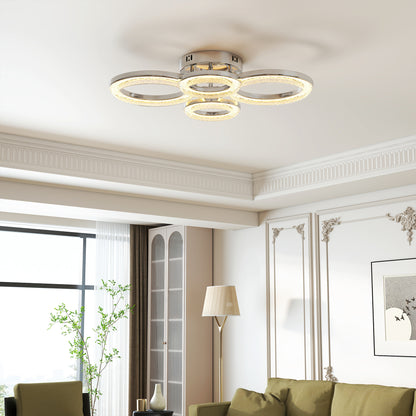 LED Ceiling Light, Modern 4 Rings Ceiling Lamp with Wall Switch Control, 40W 4350lm Flush Mount Ceiling Light with 3500K/4500K/6000K Colour Temperatures, Silver Tone