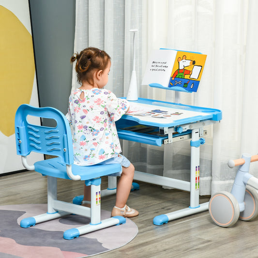 Kids Study Desk and Chair Set w/ Adjustable Height, Storage Drawer - Blue