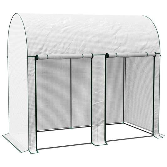 Outsunny Walk-In Greenhouse W/  Zipped Roll Up Doors, Plastic Cover And Arched Top for Tomatoes, Flowers, Vegetables and Herbs - White