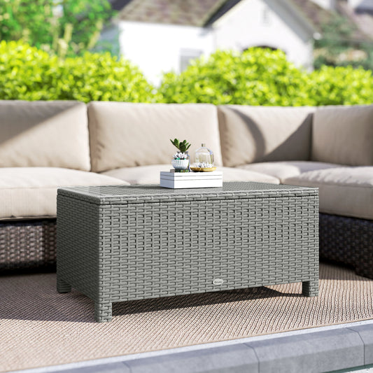 Rattan Garden Coffee Table with Glass Top, Light Grey