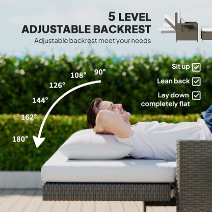 Rattan Chill Out Day Bed, with Footstool - Light Grey