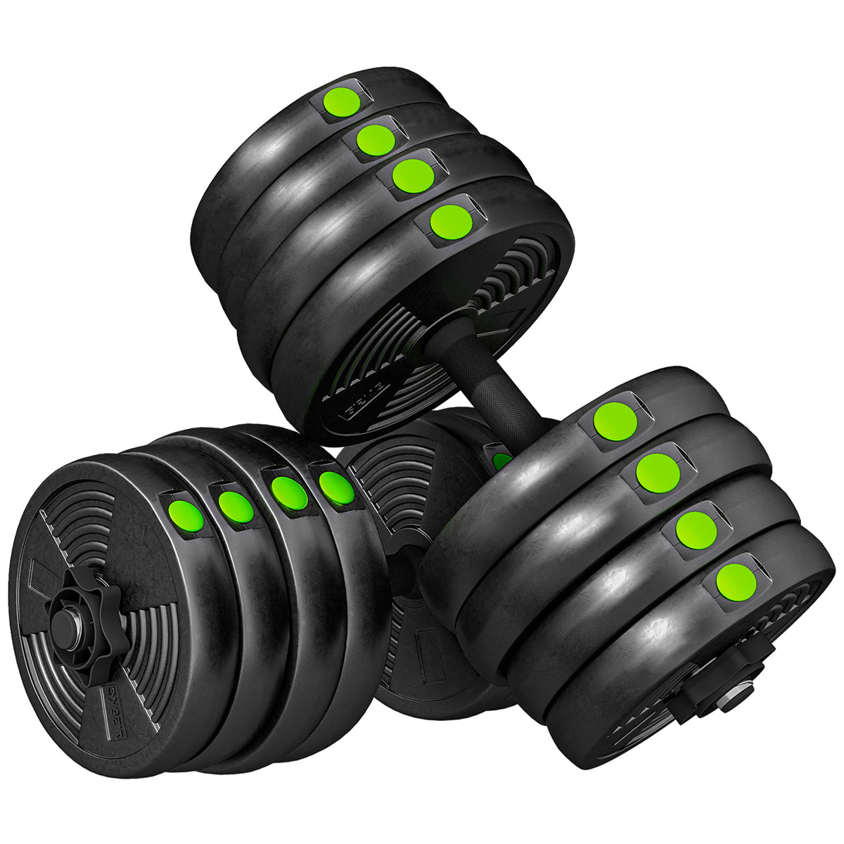 SPORTNOW 2-in-1 Adjustable Barbell & Dumbbell Set | Black & Green | 16 Weight Plates | 2.5kg 2kg 1.5kg 1.25kg | Barbell 105cm | Non-Slip Grips | Plastic-Coated | Home Gym Strength Training