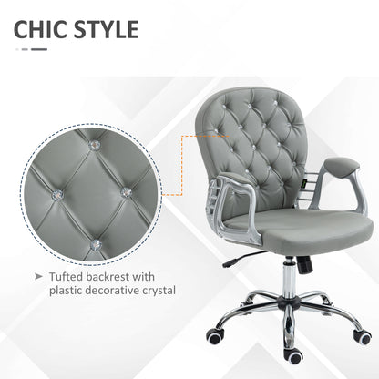 Vinsetto Retro Vintage Style Office Chair Ergonomic 360° Swivel PU Diamante Padded Base 5 Castor Wheels for Home Work Grey