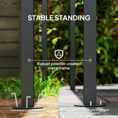Wall Mounted Lean-To Pergola Gazebo | 2.4x2.4m | 180g PA Coating Fabric | UPF30+ | Splash-Resistant | Powder-Coated Metal Frame | Hook & Loop Fasteners | Ground Stakes | Light Grey