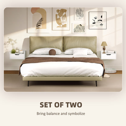 Set of 2 Floating Wall-Mounted Bedside Tables / Nightstands | Drawer & Top Shelf | 10kg | White