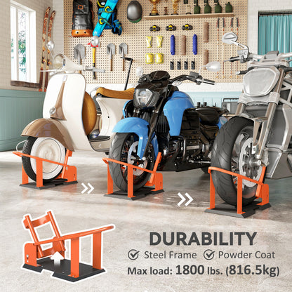 Motorcycle Wheel Chock, 816.5 kg Capacity Heavy Duty Steel Front Wheel Holder W/ 3 Height Adjustable Holes, Fits 381-533.4 mm Wheels
