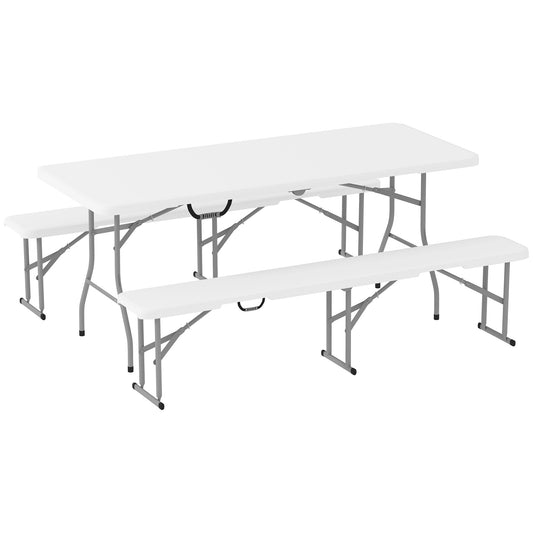 3 Piece 6ft Folding Picnic Table and Bench Set, Portable HDPE Camping Table and Chairs with Carrying Handles for Indoor Outdoor, Dining, Camping