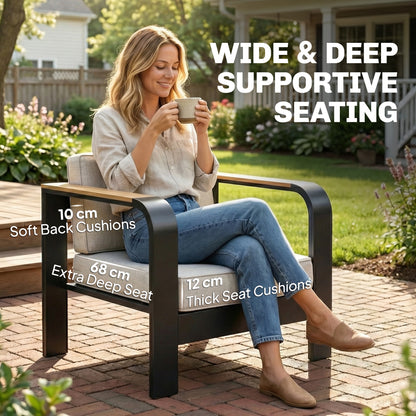 4-Piece 4-Seater Aluminium Garden Sofa Set | 68cm Deep Seats | 200GSM Olefin Cushions | WPC Armrests & Table | 240kg | Beige